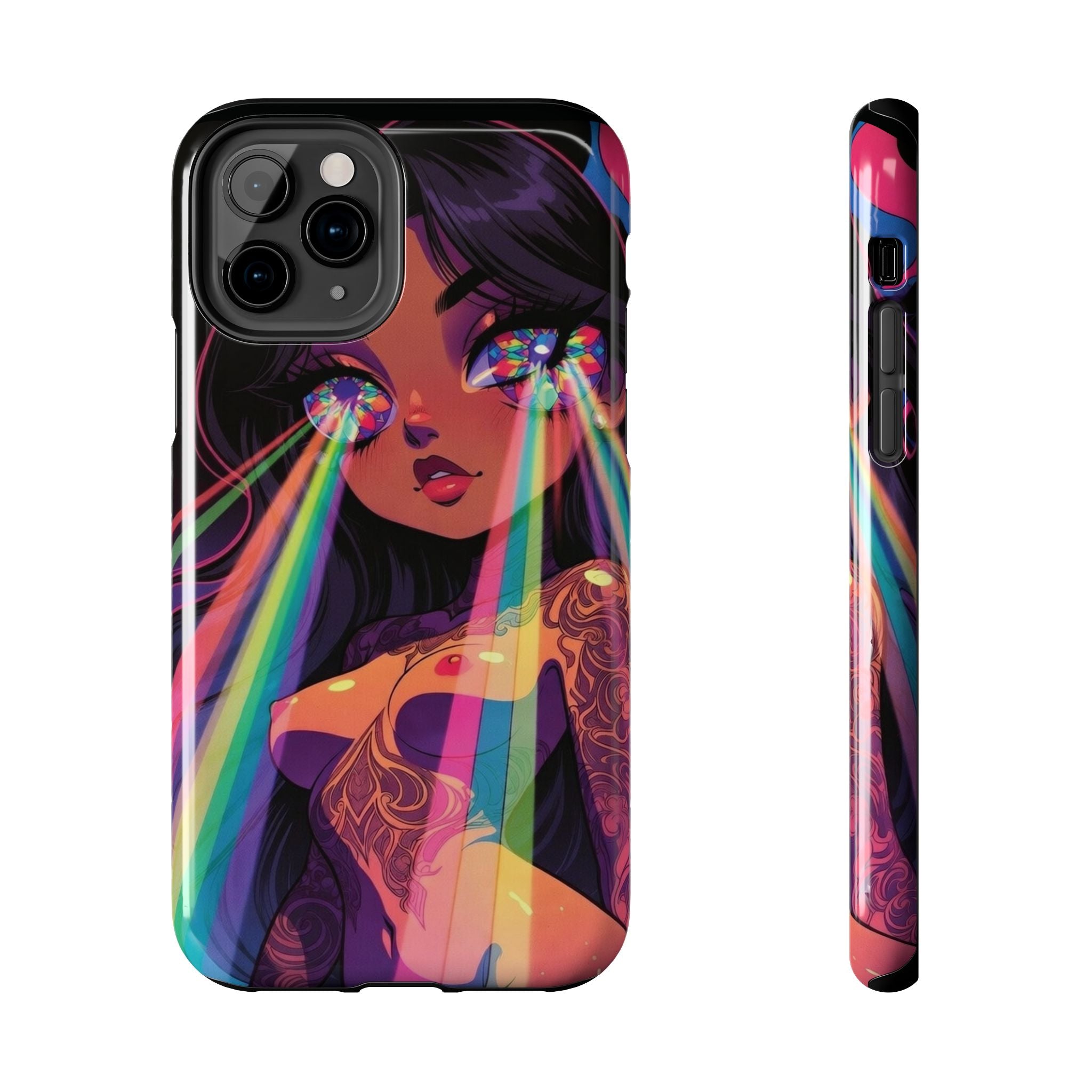 Psychedelic Rainbow Gaze Phone Case | Neon Portrait, Vaporwave Art