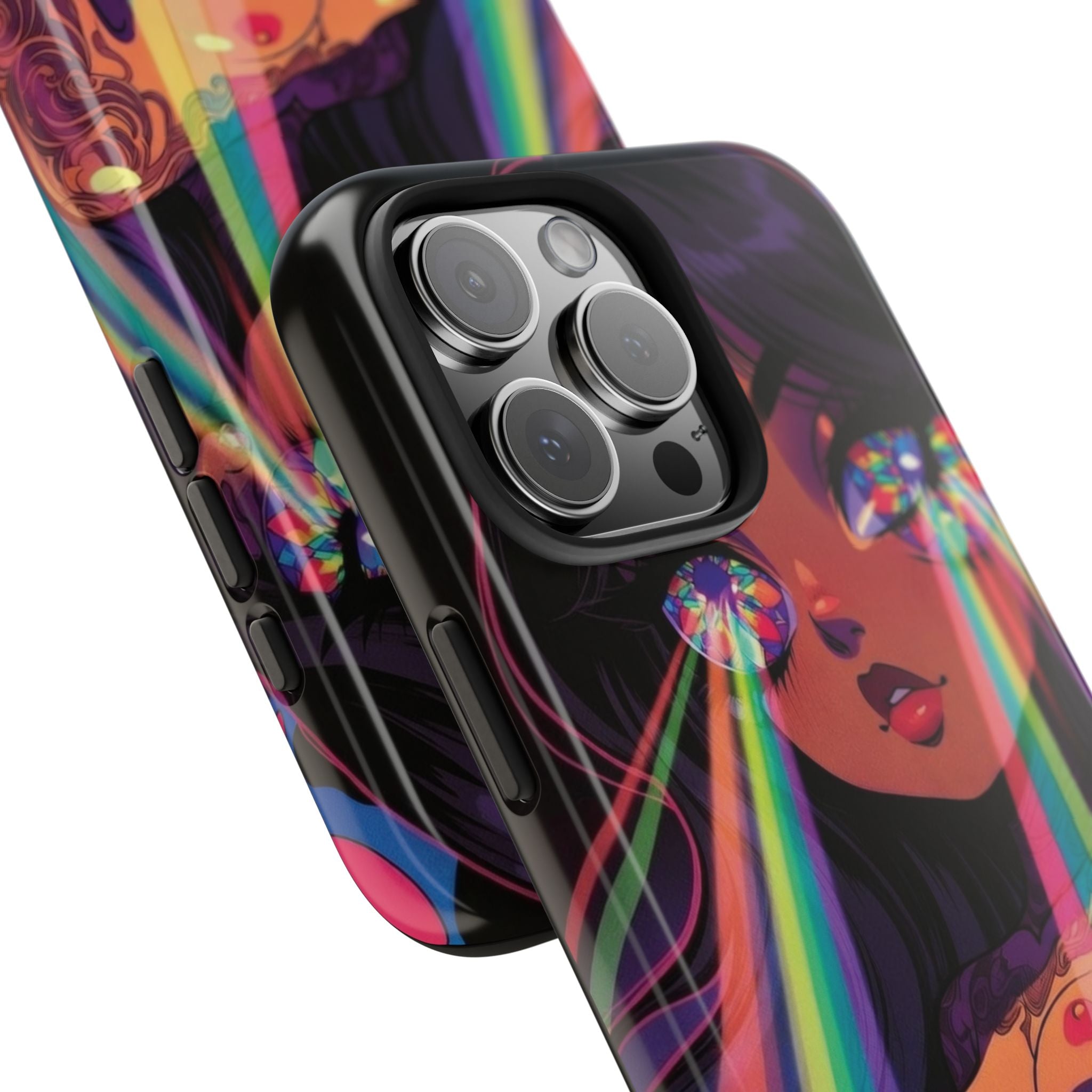 Psychedelic Rainbow Gaze Phone Case | Neon Portrait, Vaporwave Art
