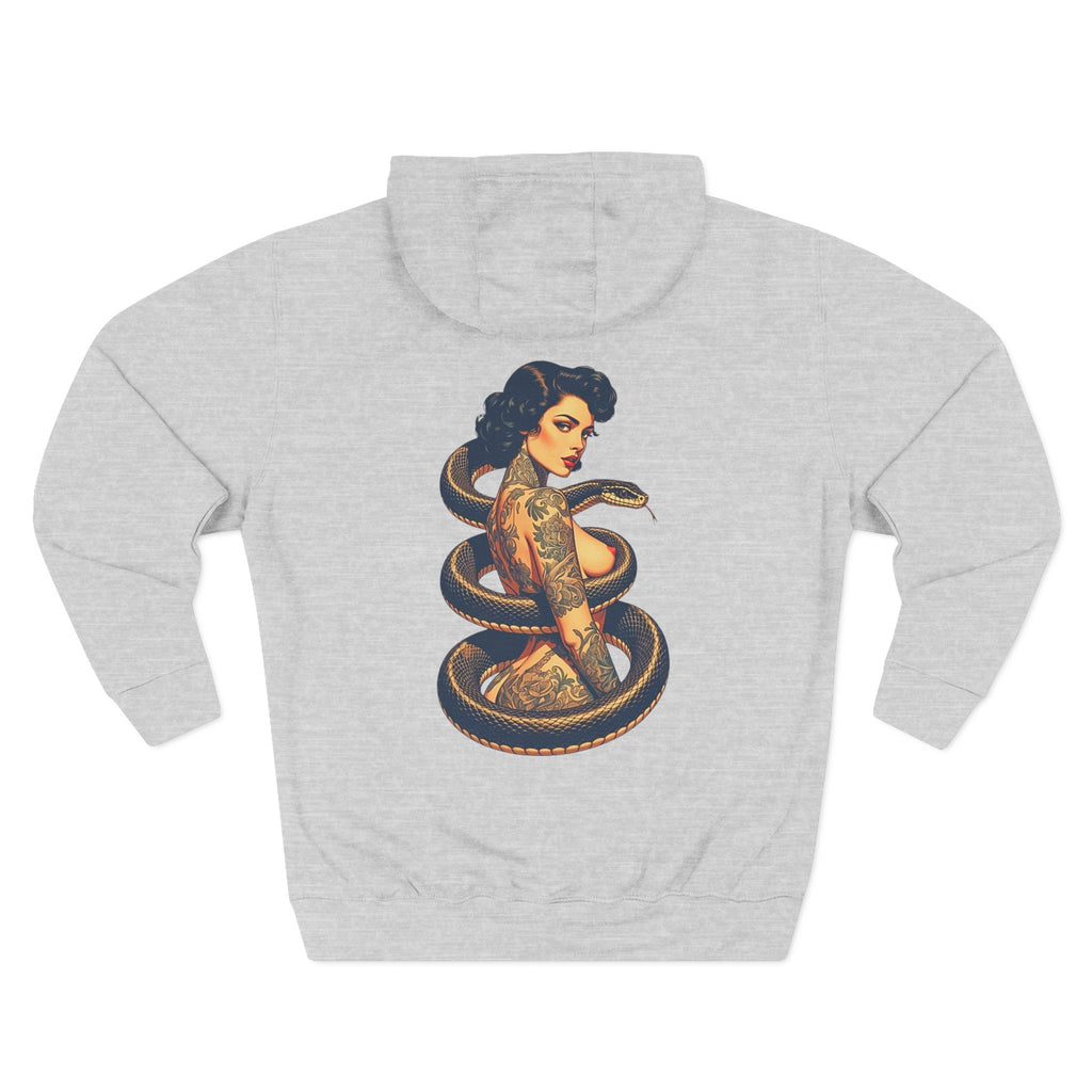 Elev8ted Living Tattoo Pin-Up Hoodie — Snake & Gothic Script