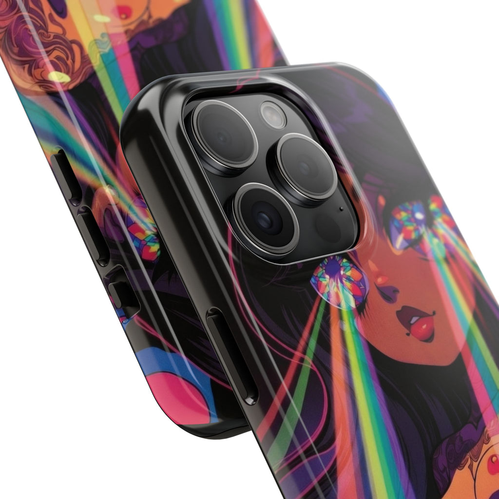 Psychedelic Rainbow Gaze Phone Case | Neon Portrait, Vaporwave Art