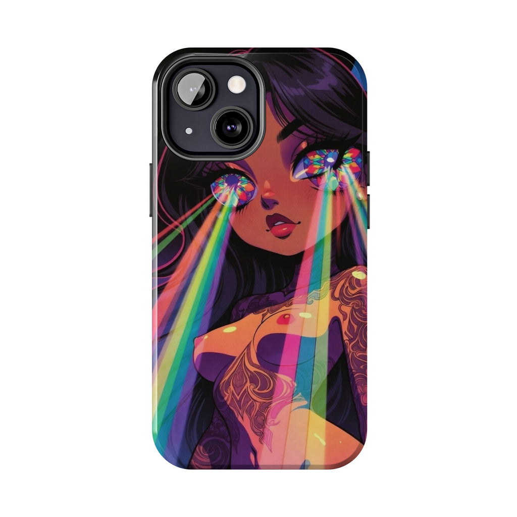 Psychedelic Rainbow Gaze Phone Case | Neon Portrait, Vaporwave Art