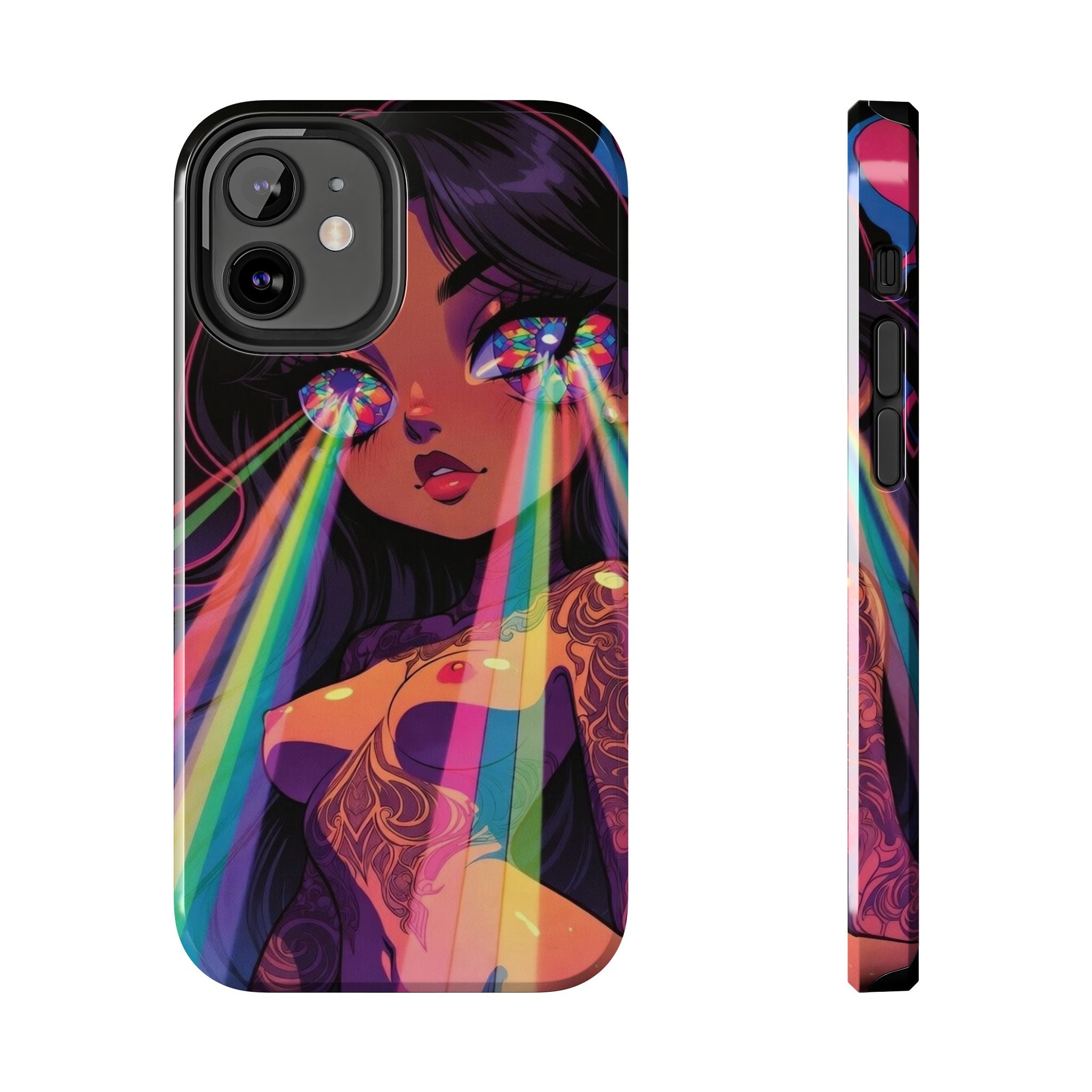 Psychedelic Rainbow Gaze Phone Case | Neon Portrait, Vaporwave Art
