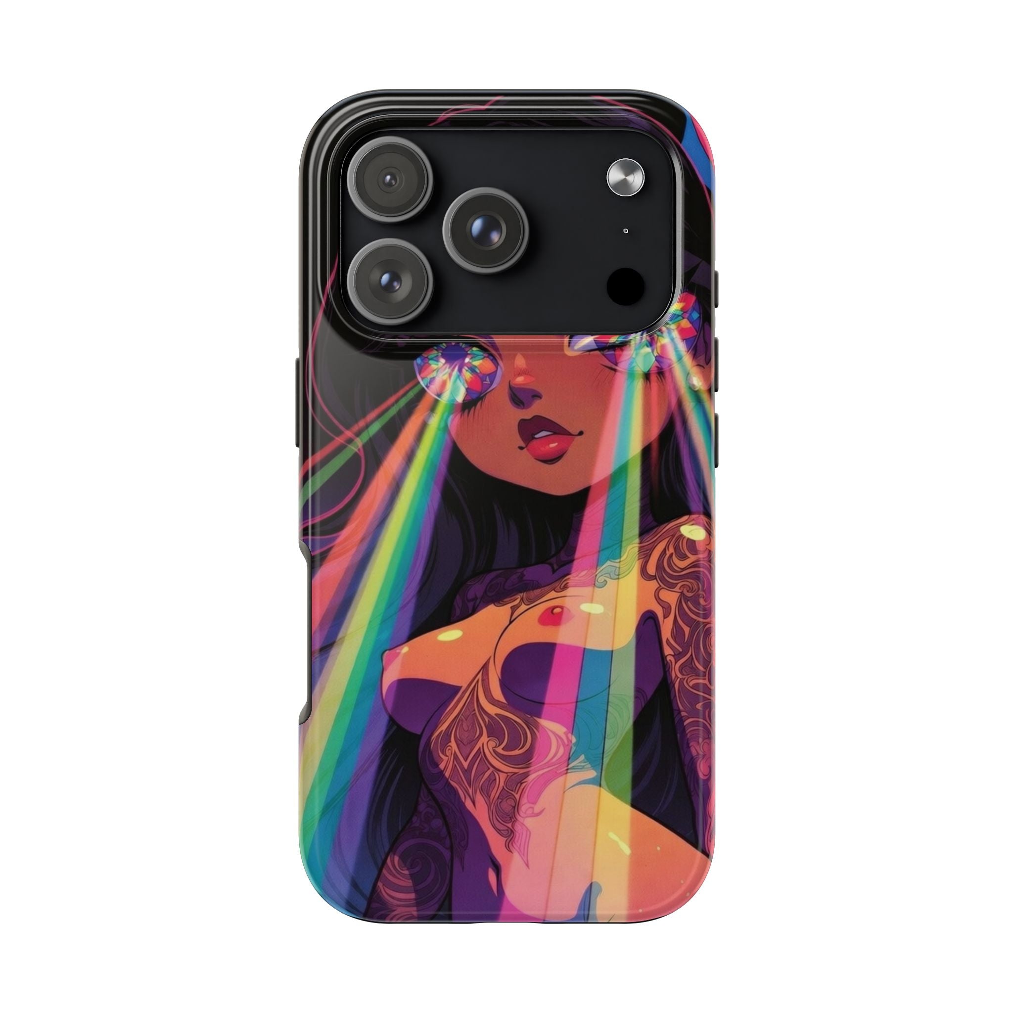 Psychedelic Rainbow Gaze Phone Case | Neon Portrait, Vaporwave Art