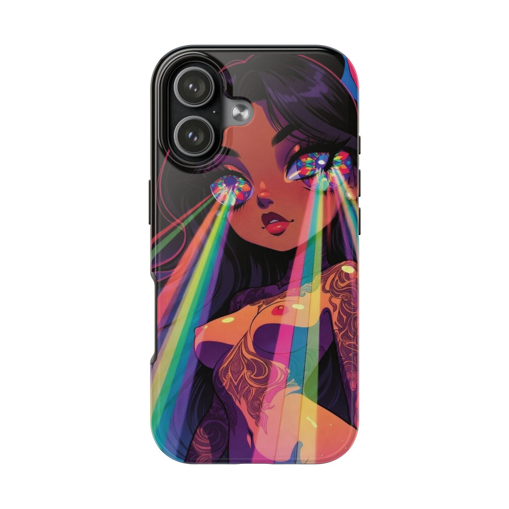 Psychedelic Rainbow Gaze Phone Case | Neon Portrait, Vaporwave Art