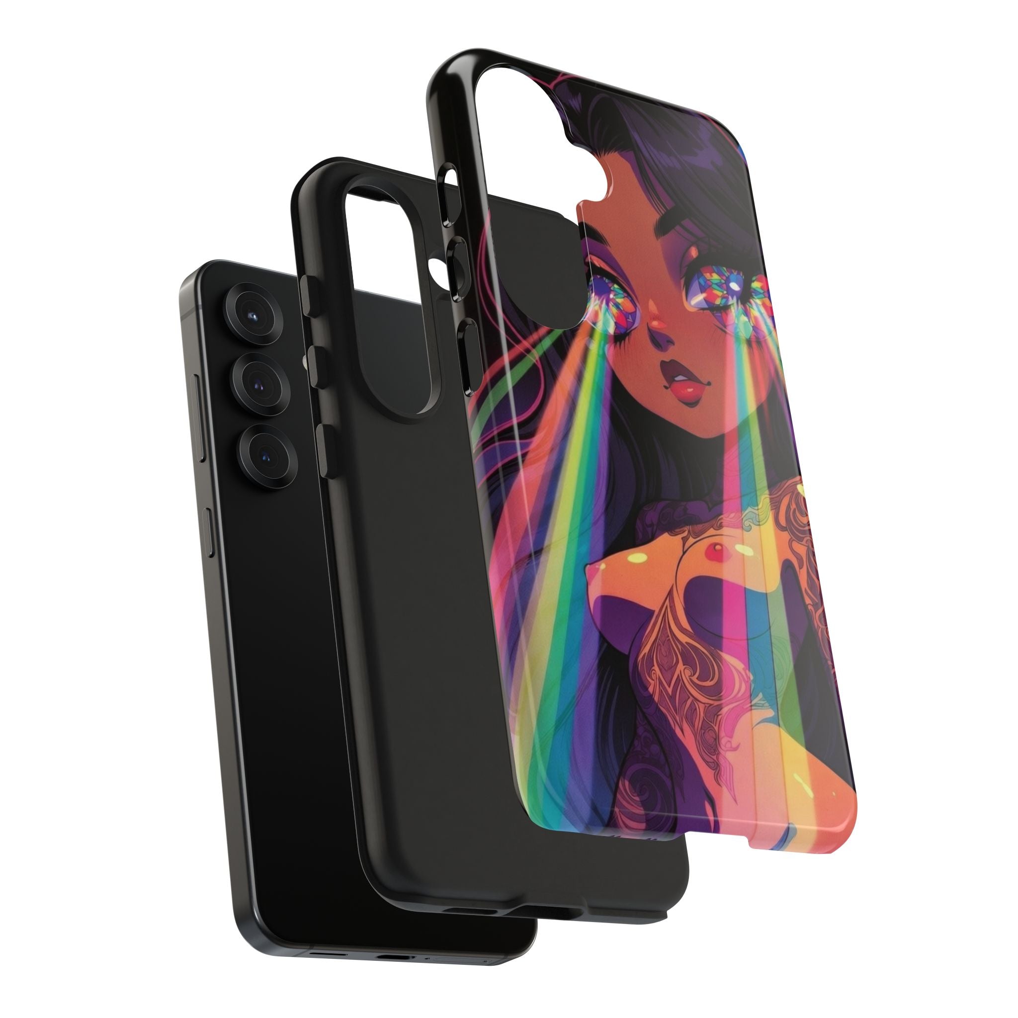 Psychedelic Rainbow Gaze Phone Case | Neon Portrait, Vaporwave Art