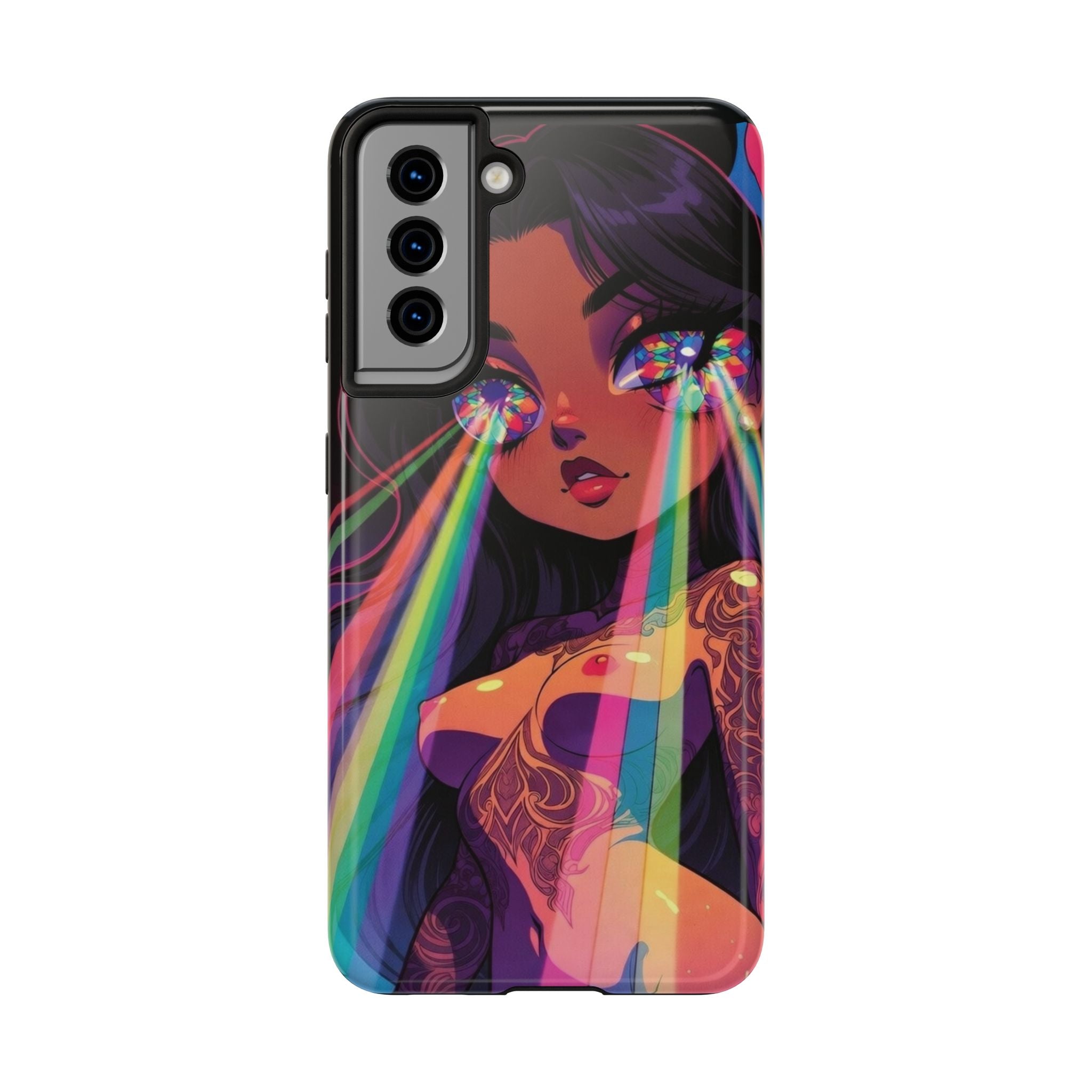 Psychedelic Rainbow Gaze Phone Case | Neon Portrait, Vaporwave Art