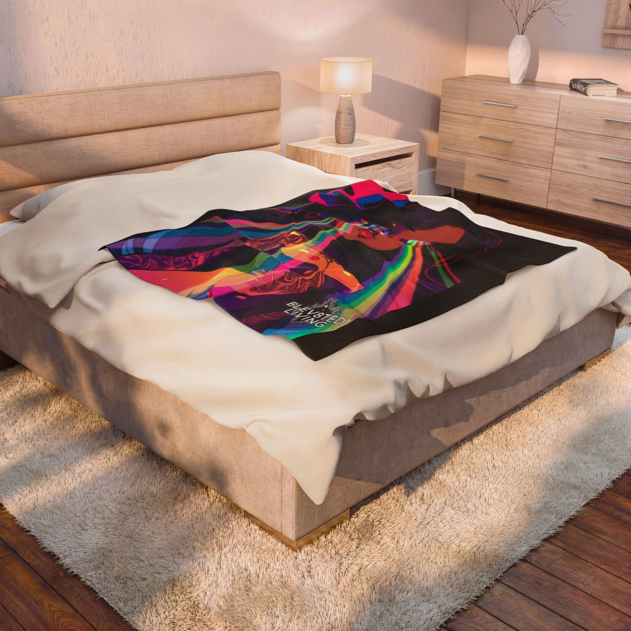 Velveteen Plush Blanket — ELEV8TED LIVING Girl with Rainbow Laser Eyes