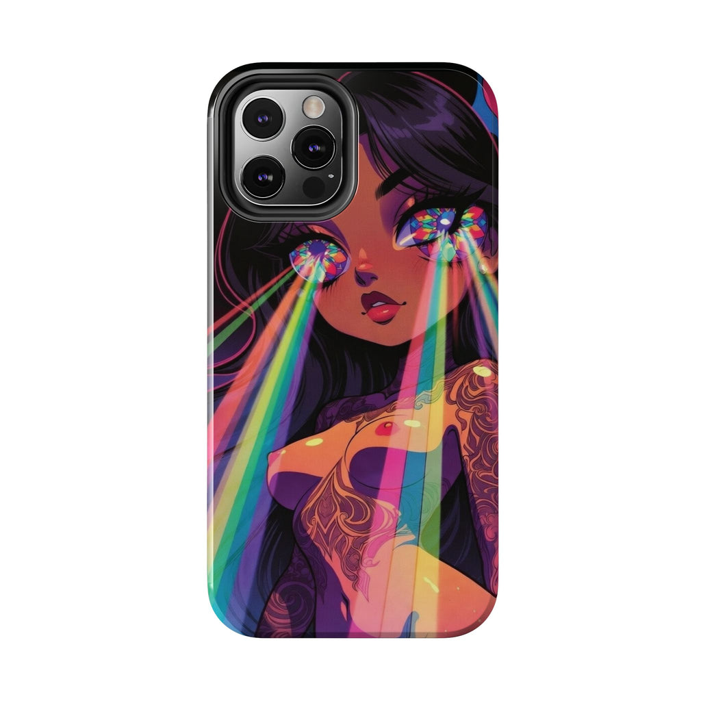 Psychedelic Rainbow Gaze Phone Case | Neon Portrait, Vaporwave Art