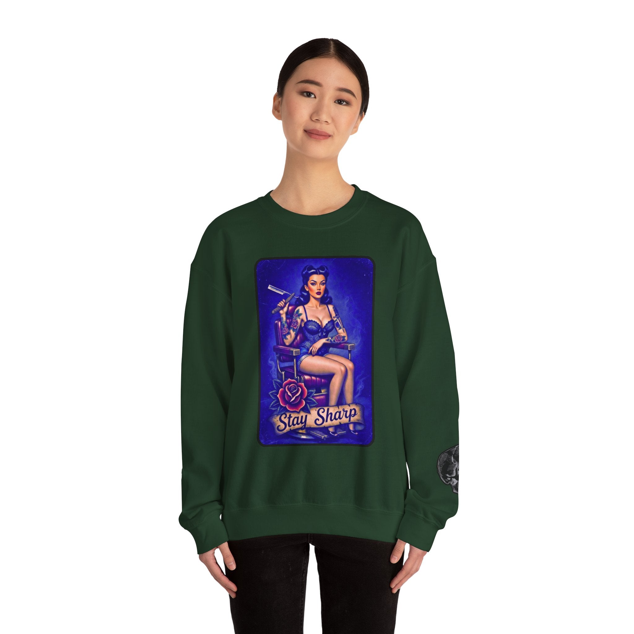 Stay Sharp Pinup Barber Crewneck Sweatshirt