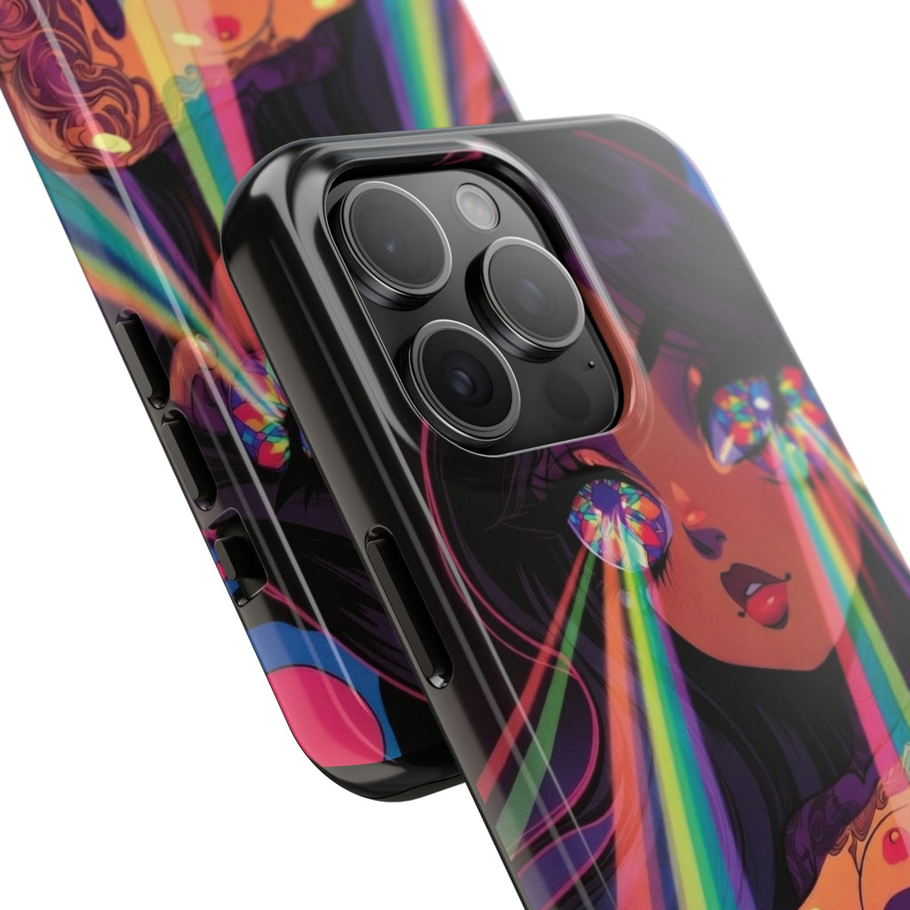 Psychedelic Rainbow Gaze Phone Case | Neon Portrait, Vaporwave Art