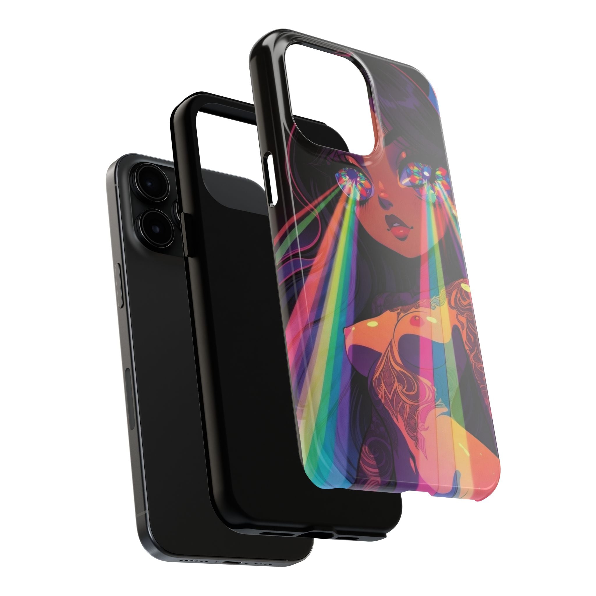 Psychedelic Rainbow Gaze Phone Case | Neon Portrait, Vaporwave Art