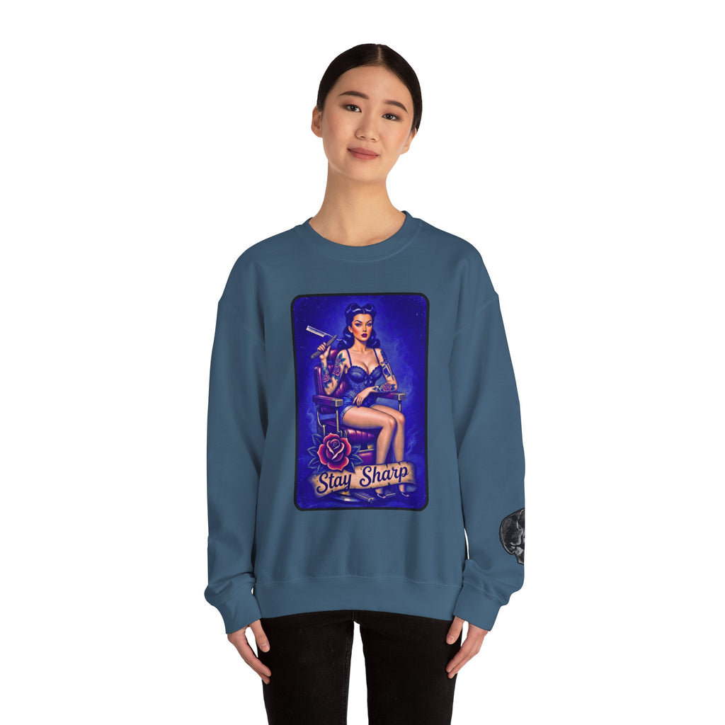Stay Sharp Pinup Barber Crewneck Sweatshirt