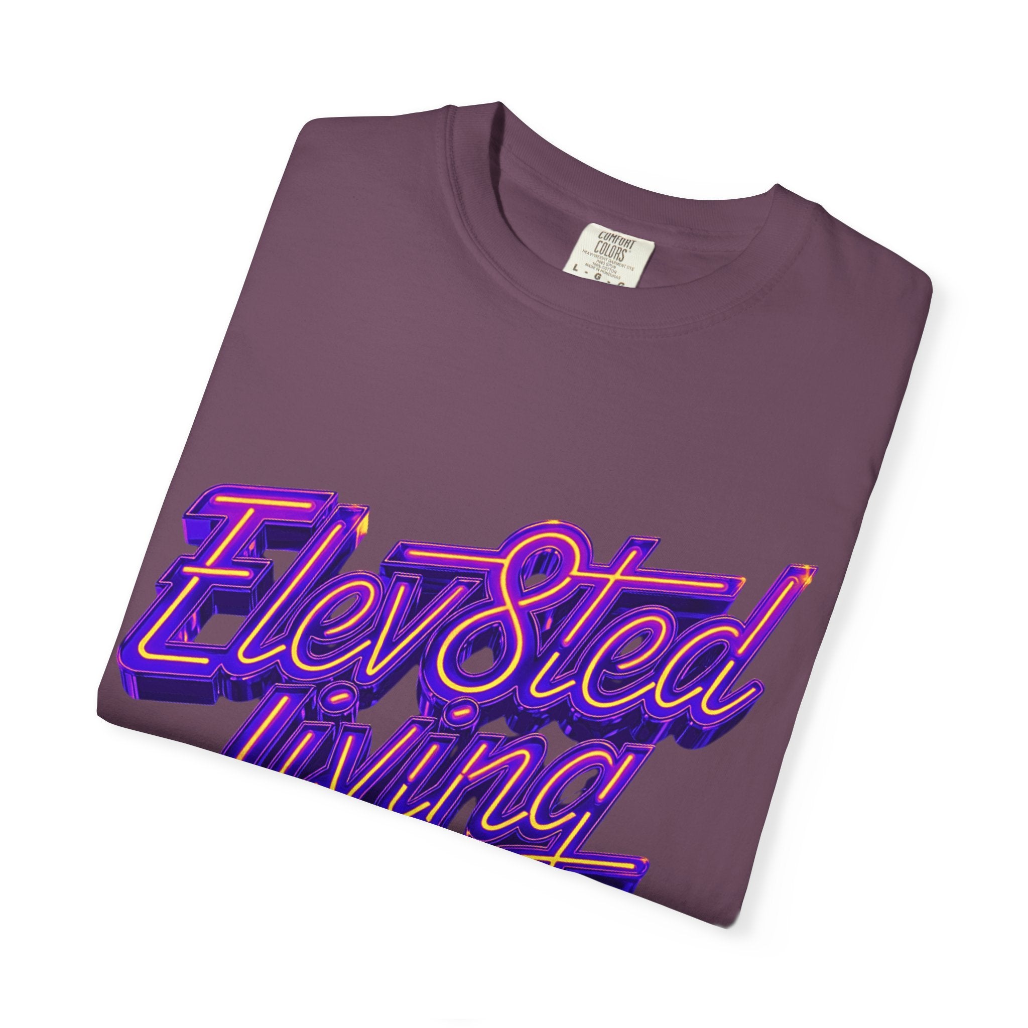 Elev8ted Living Neon Tee — Purple & Yellow Garment-Dyed T-Shirt