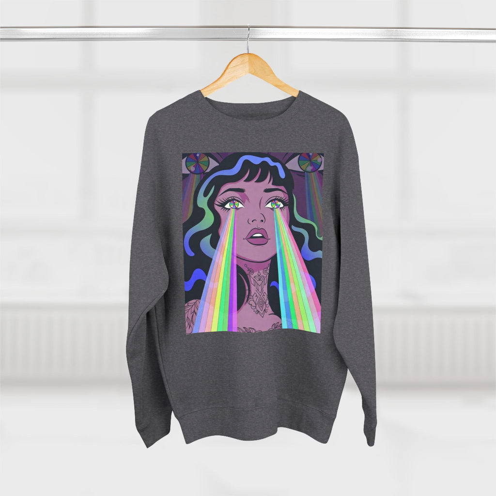Elev8ted Living Crewneck Sweatshirt — Trippie Girl with Laser Rainbow Eyes