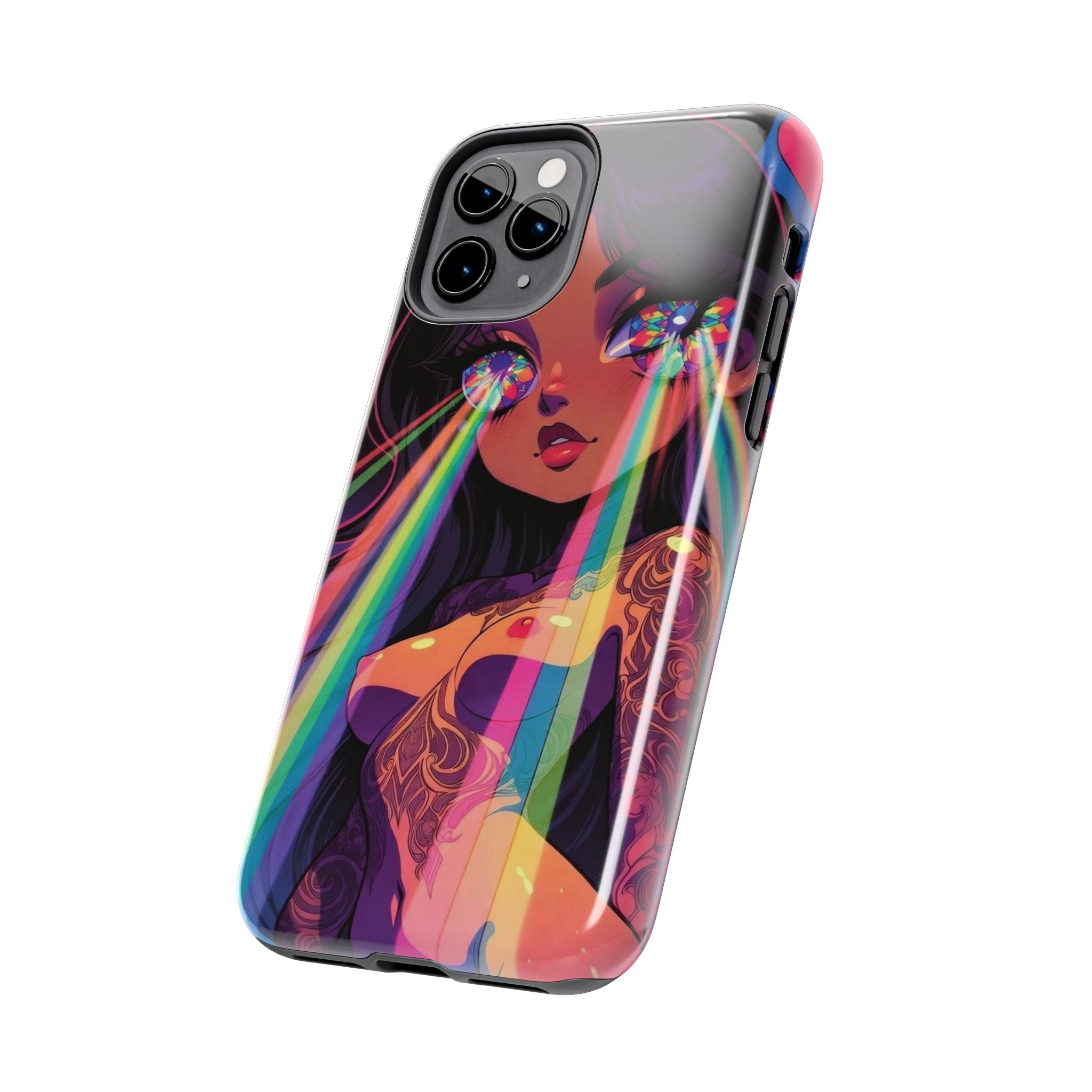 Psychedelic Rainbow Gaze Phone Case | Neon Portrait, Vaporwave Art