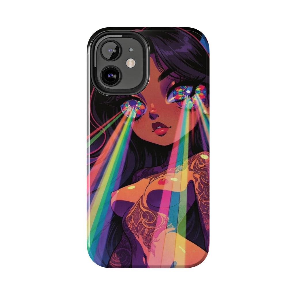 Psychedelic Rainbow Gaze Phone Case | Neon Portrait, Vaporwave Art
