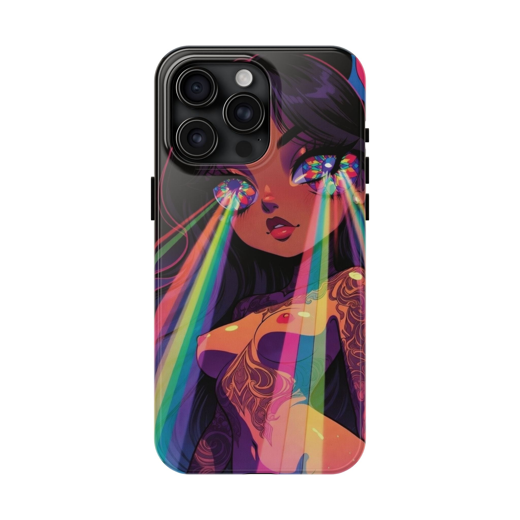 Psychedelic Rainbow Gaze Phone Case | Neon Portrait, Vaporwave Art
