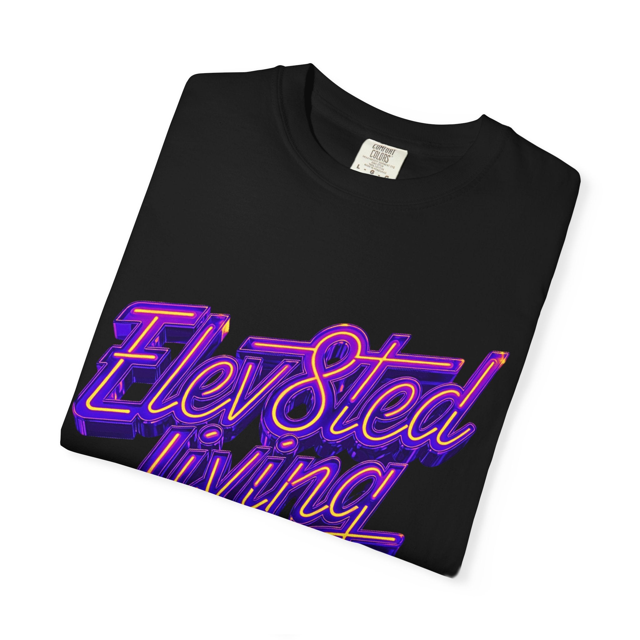 Elev8ted Living Neon Tee — Purple & Yellow Garment-Dyed T-Shirt