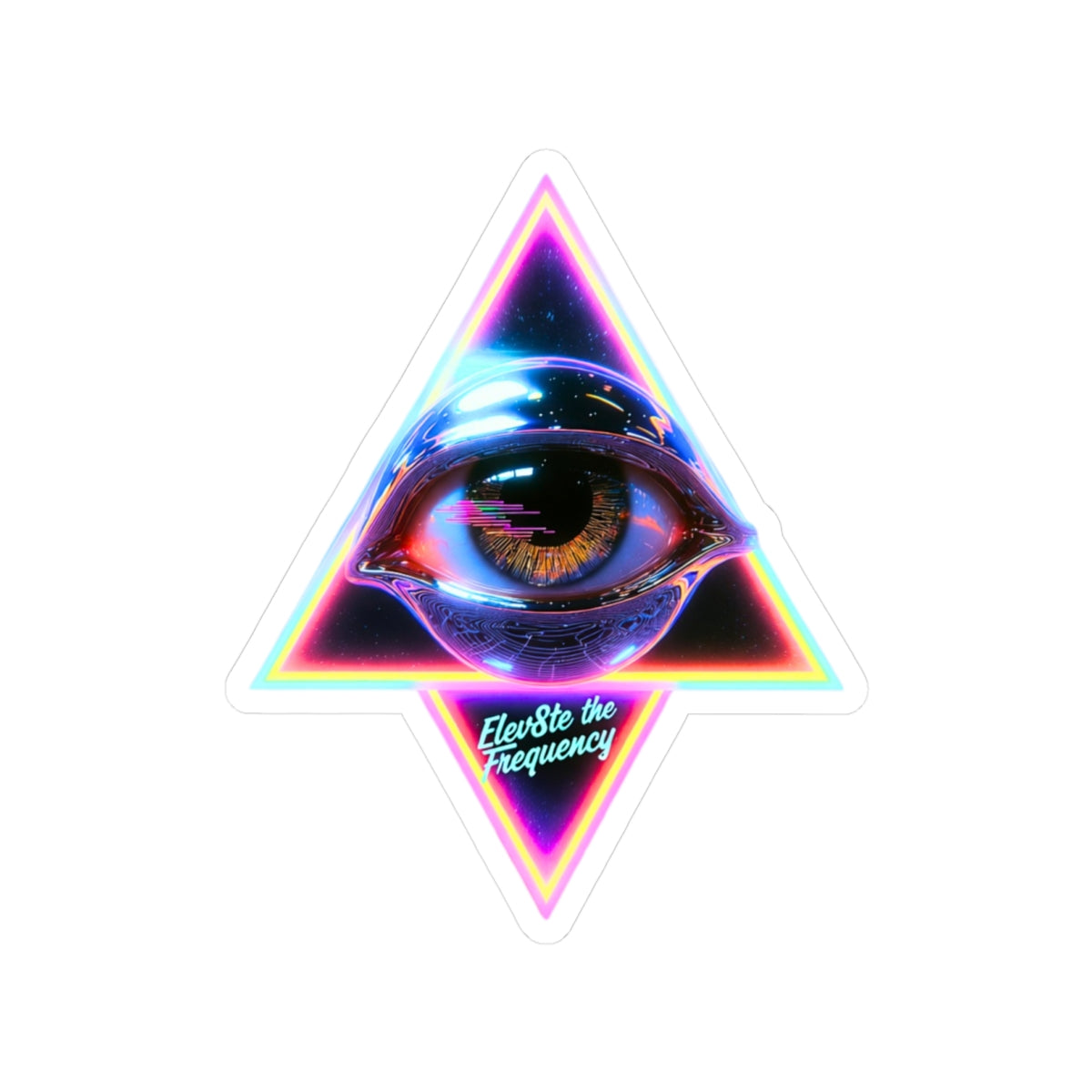 Elevate the Frequency All-Seeing Eye Neon Pyramid Sticker