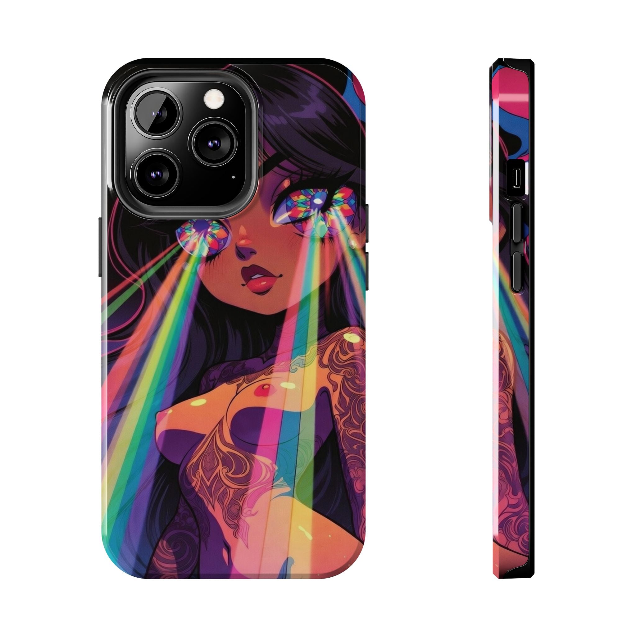 Psychedelic Rainbow Gaze Phone Case | Neon Portrait, Vaporwave Art