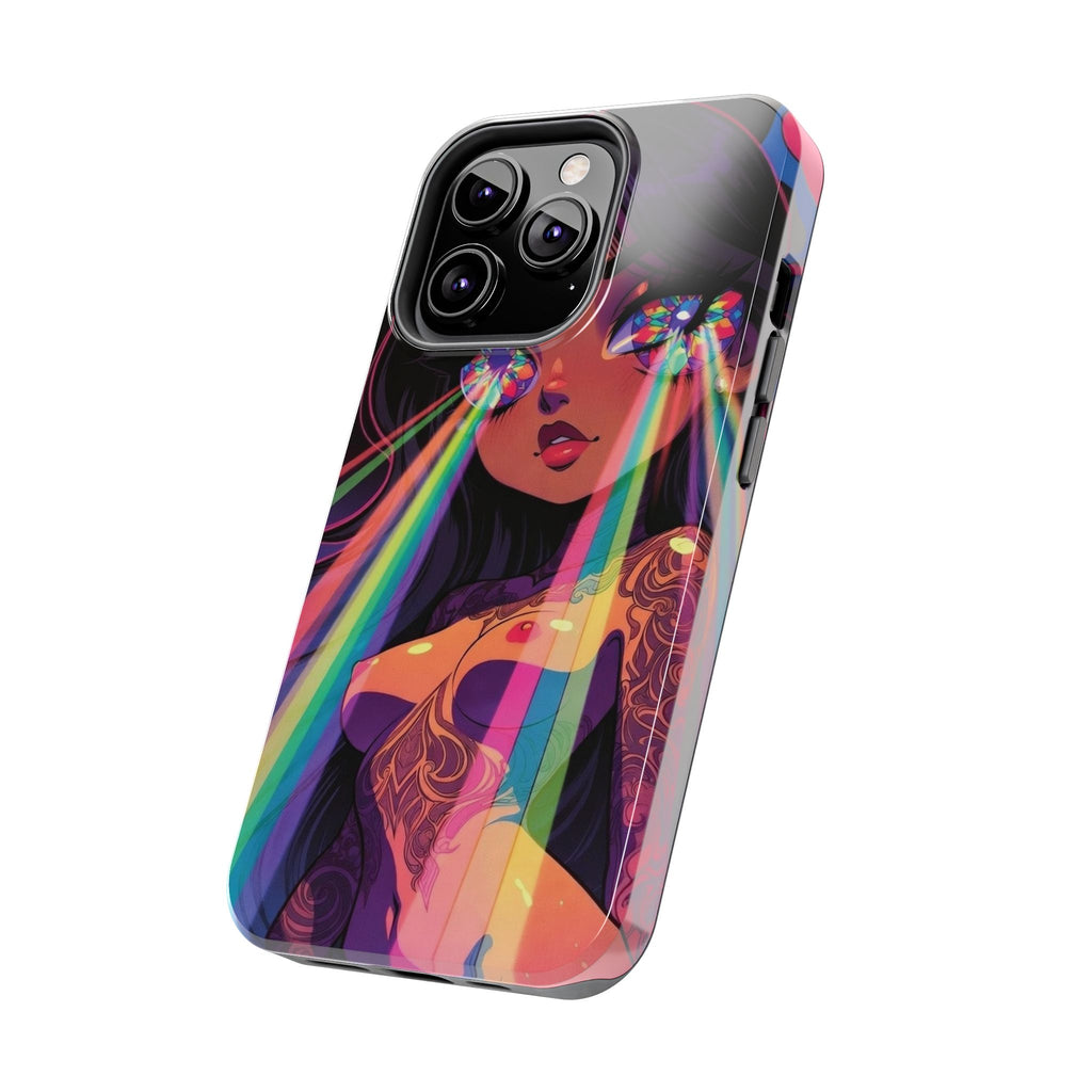 Psychedelic Rainbow Gaze Phone Case | Neon Portrait, Vaporwave Art