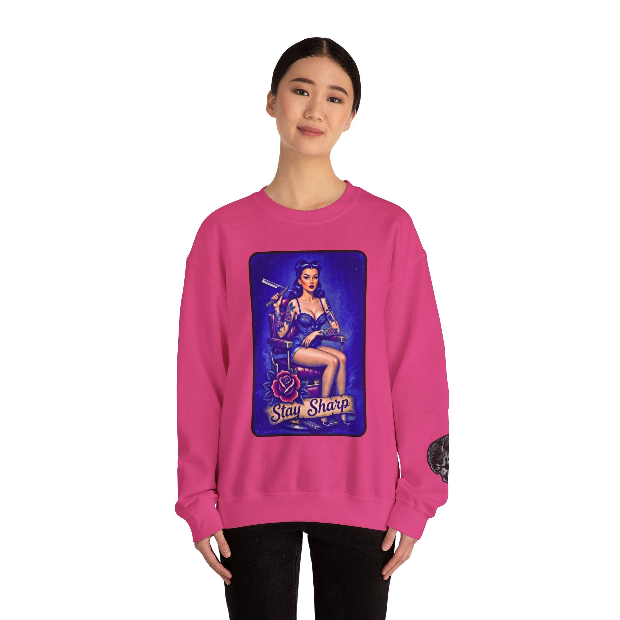 Stay Sharp Pinup Barber Crewneck Sweatshirt