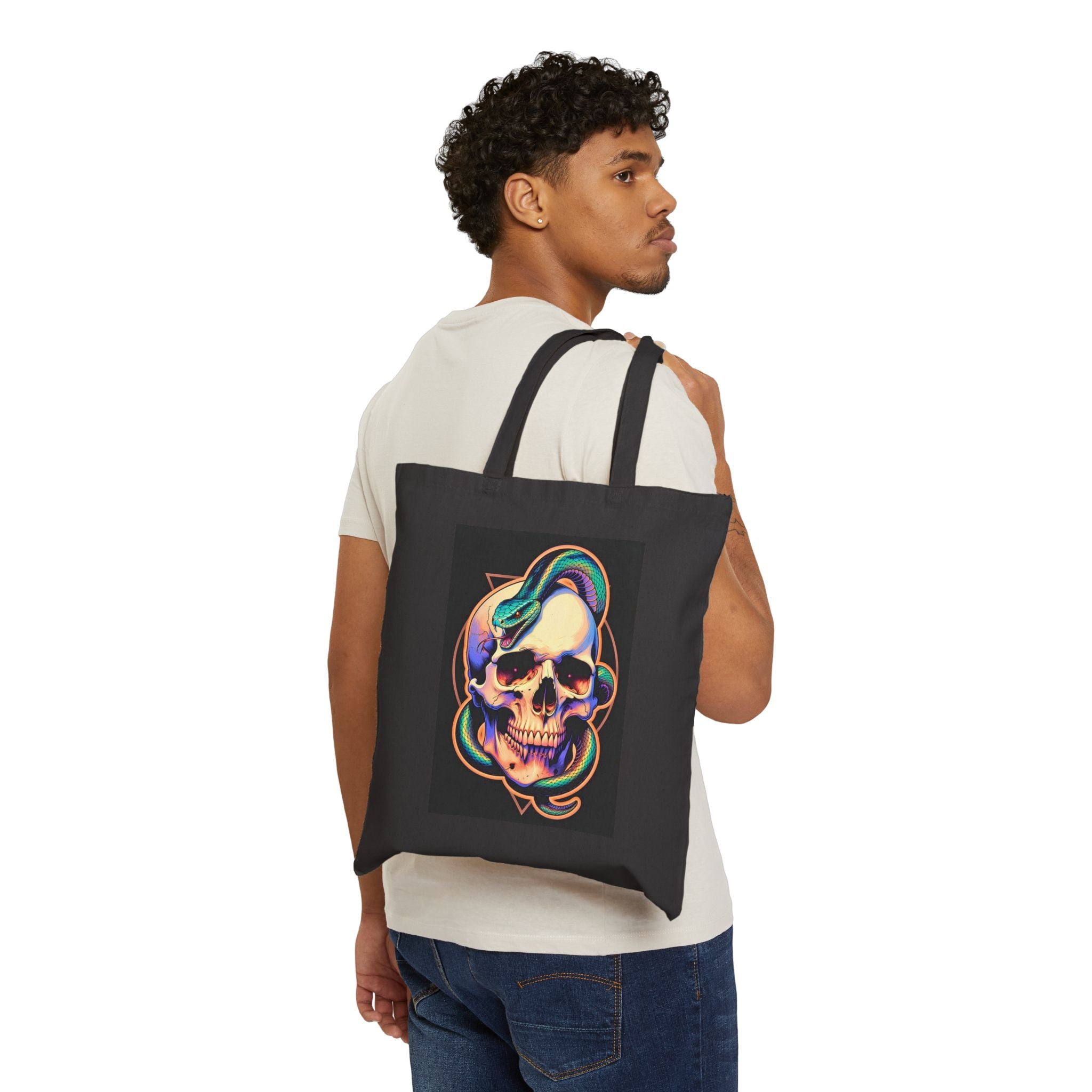 Daddy's Elev8ted Living Snake & Skull Cotton Canvas Tote Bag