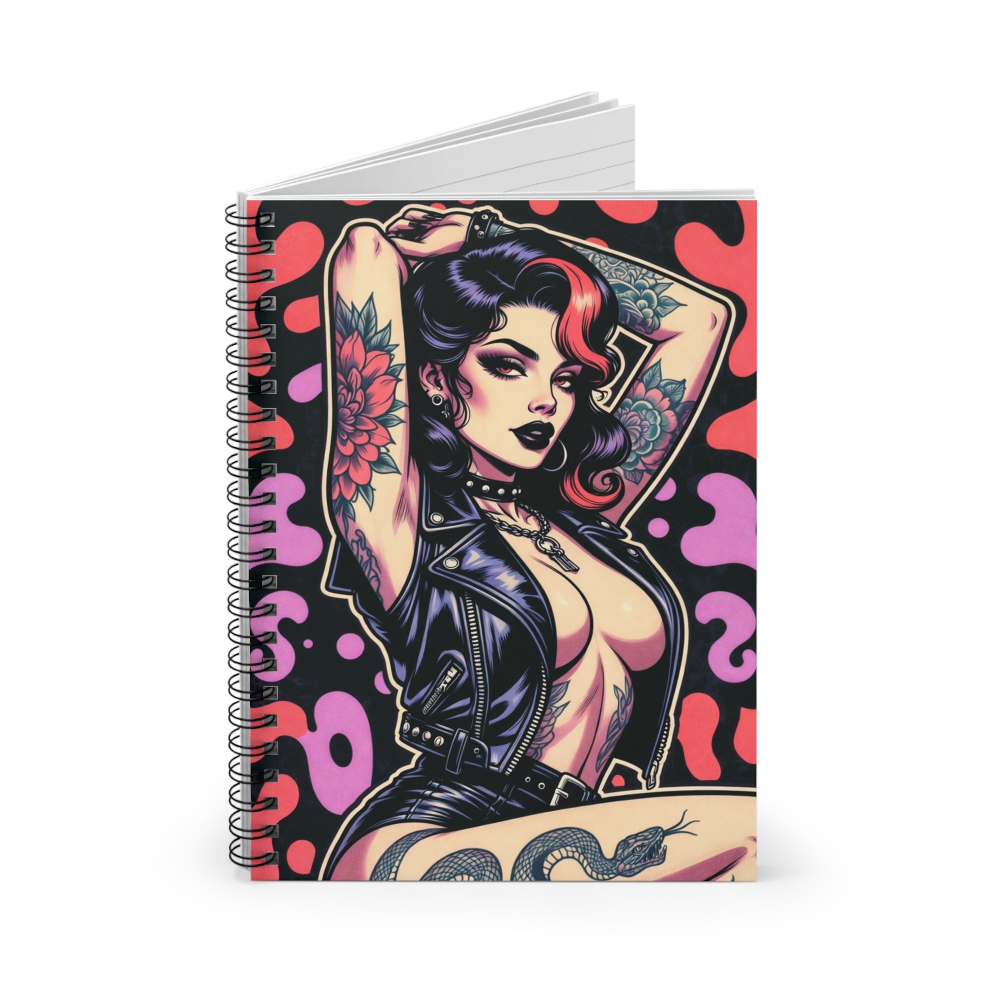 Tattoo Pin-Up Spiral Notebook — Retro Rockabilly Woman Ruled Journal