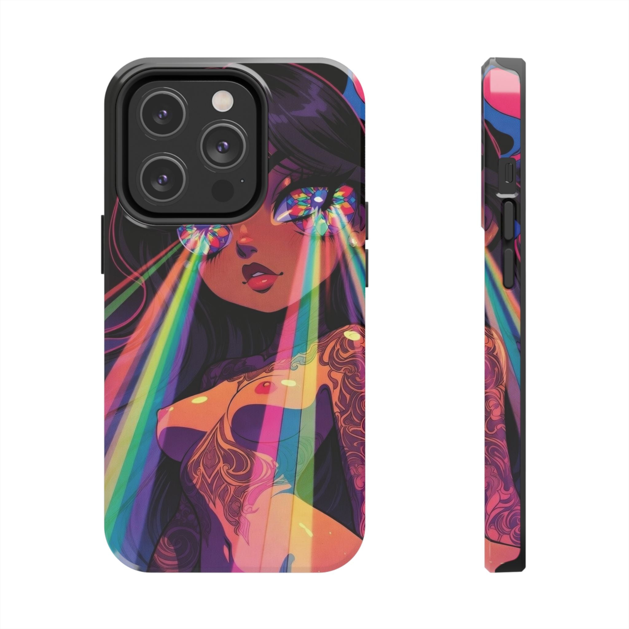Psychedelic Rainbow Gaze Phone Case | Neon Portrait, Vaporwave Art