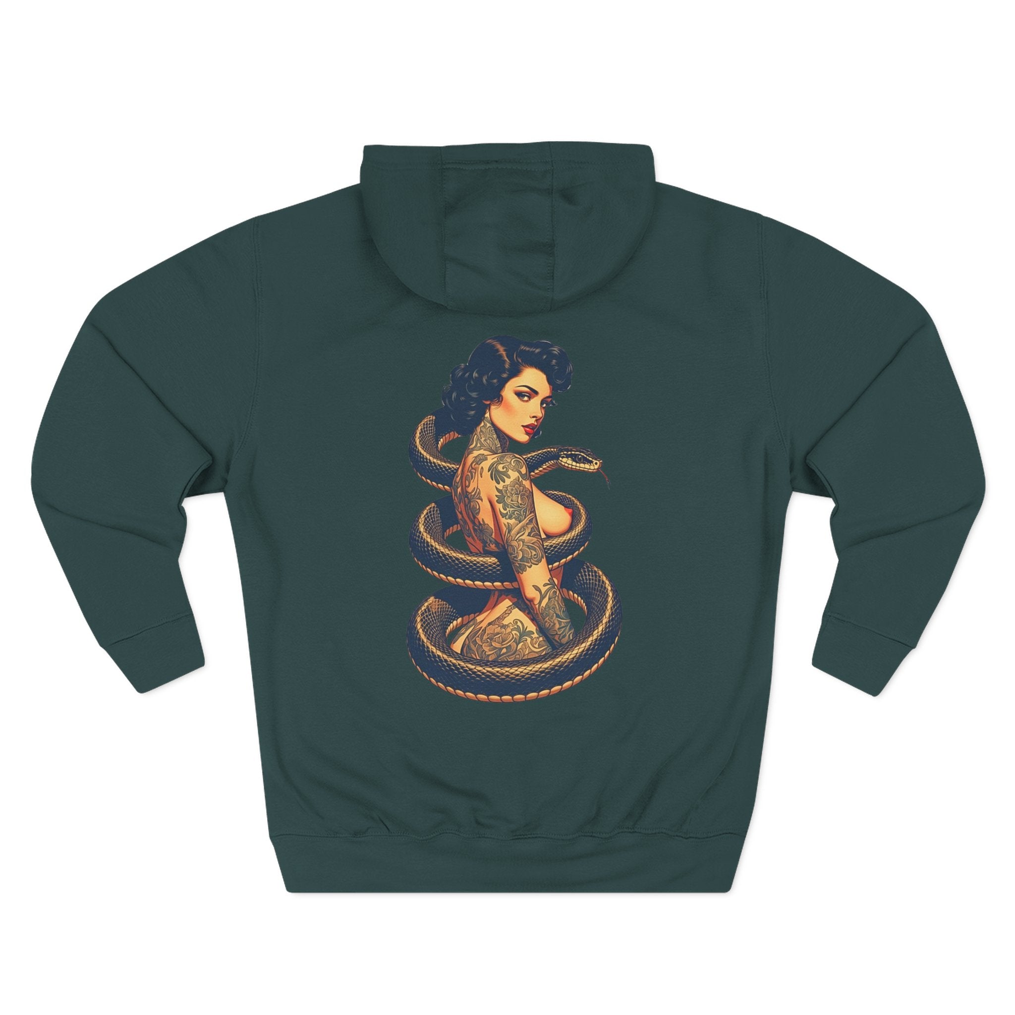 Elev8ted Living Tattoo Pin-Up Hoodie — Snake & Gothic Script