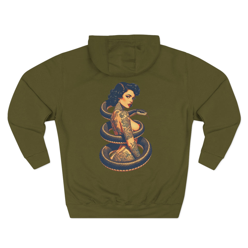 Elev8ted Living Tattoo Pin-Up Hoodie — Snake & Gothic Script