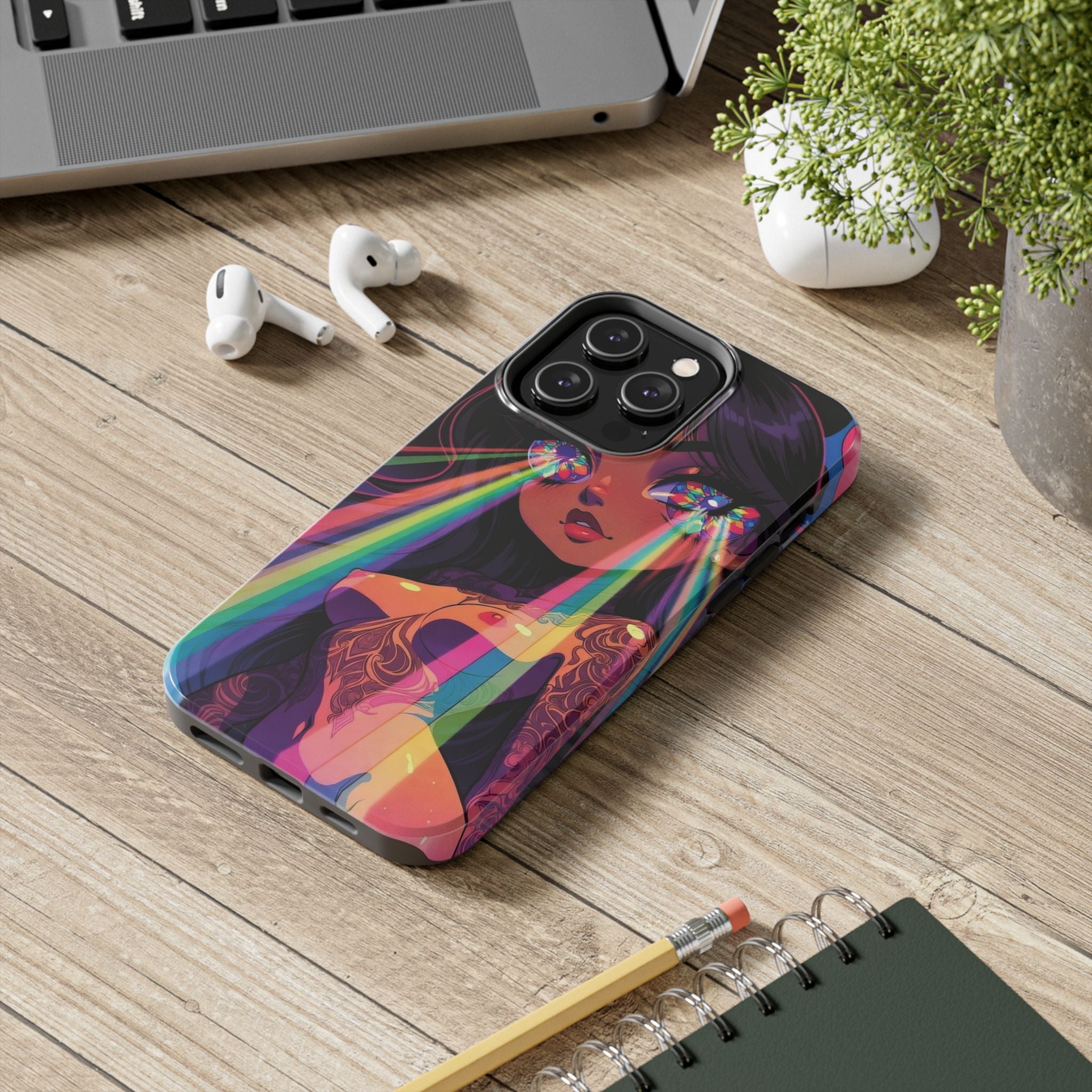 Psychedelic Rainbow Gaze Phone Case | Neon Portrait, Vaporwave Art