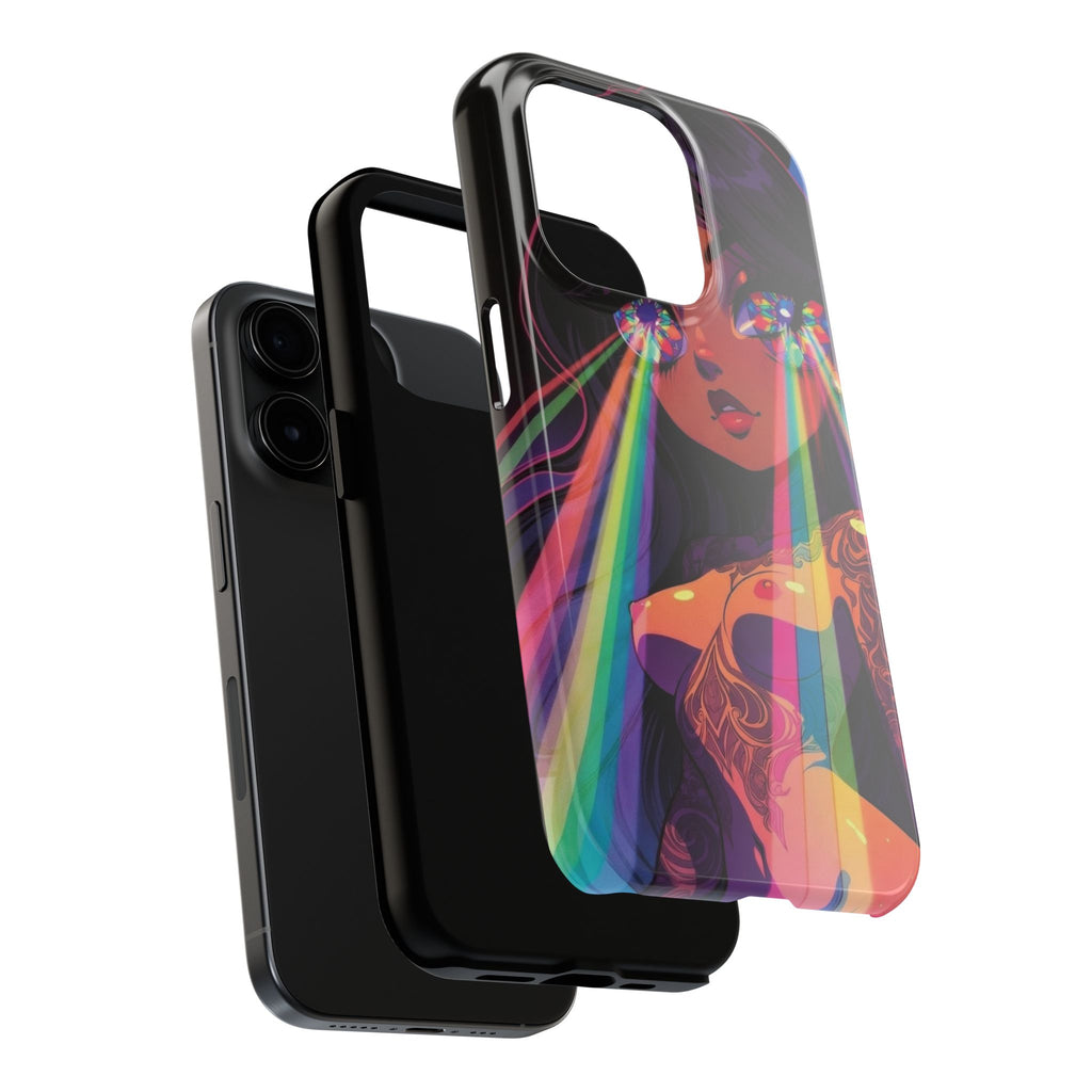 Psychedelic Rainbow Gaze Phone Case | Neon Portrait, Vaporwave Art