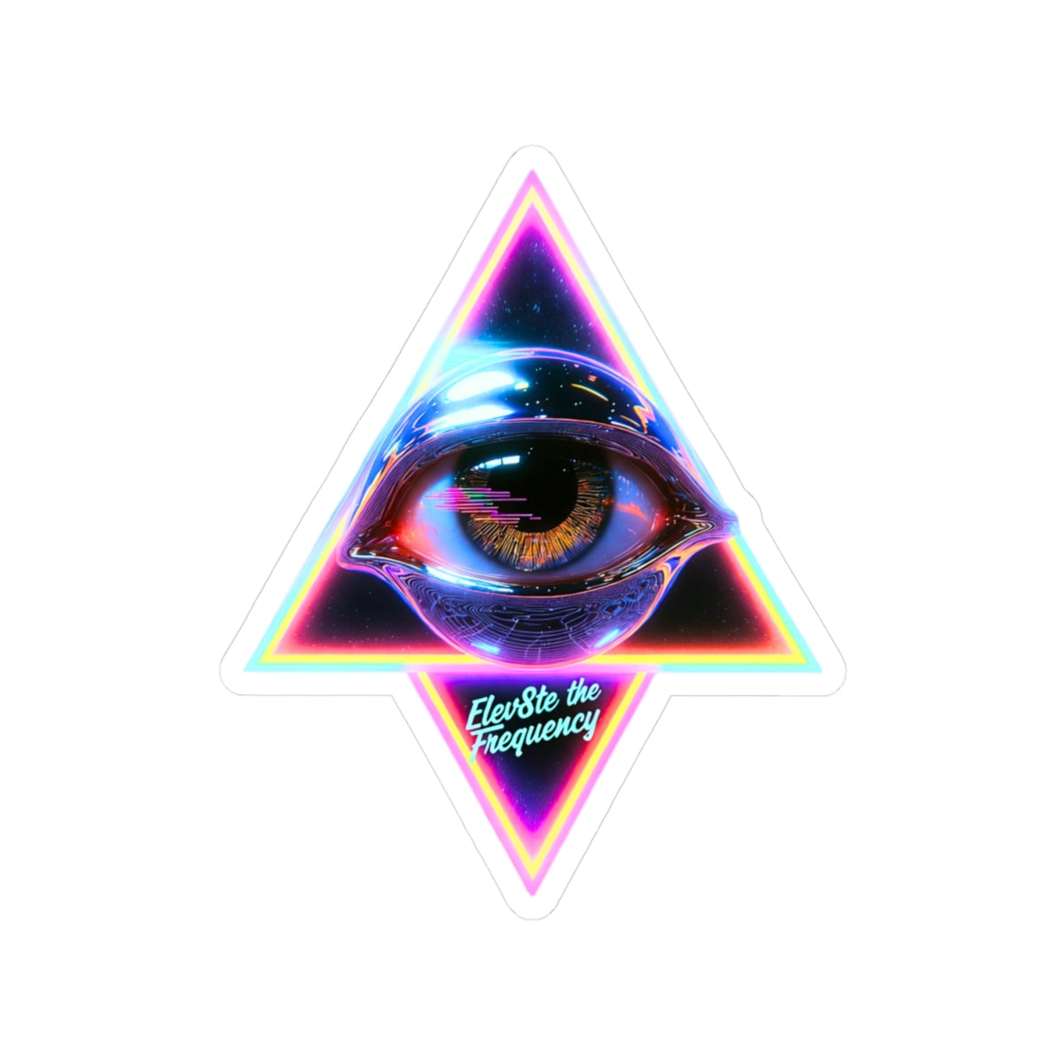 Elevate the Frequency All-Seeing Eye Neon Pyramid Sticker
