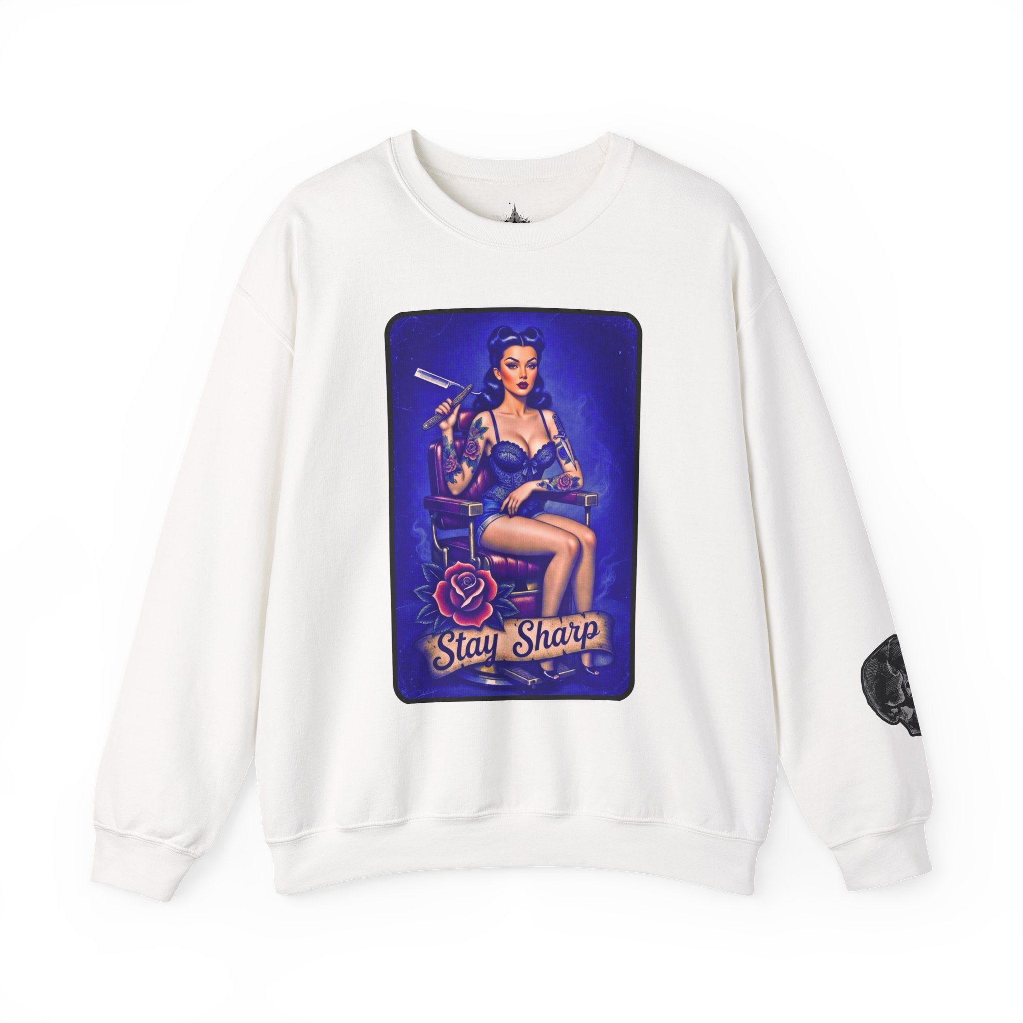 Stay Sharp Pinup Barber Crewneck Sweatshirt