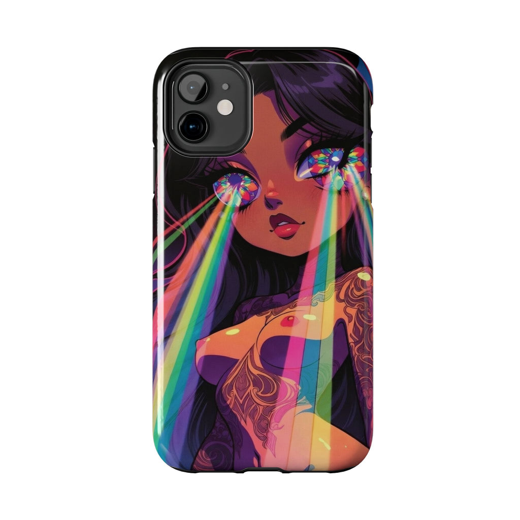 Psychedelic Rainbow Gaze Phone Case | Neon Portrait, Vaporwave Art