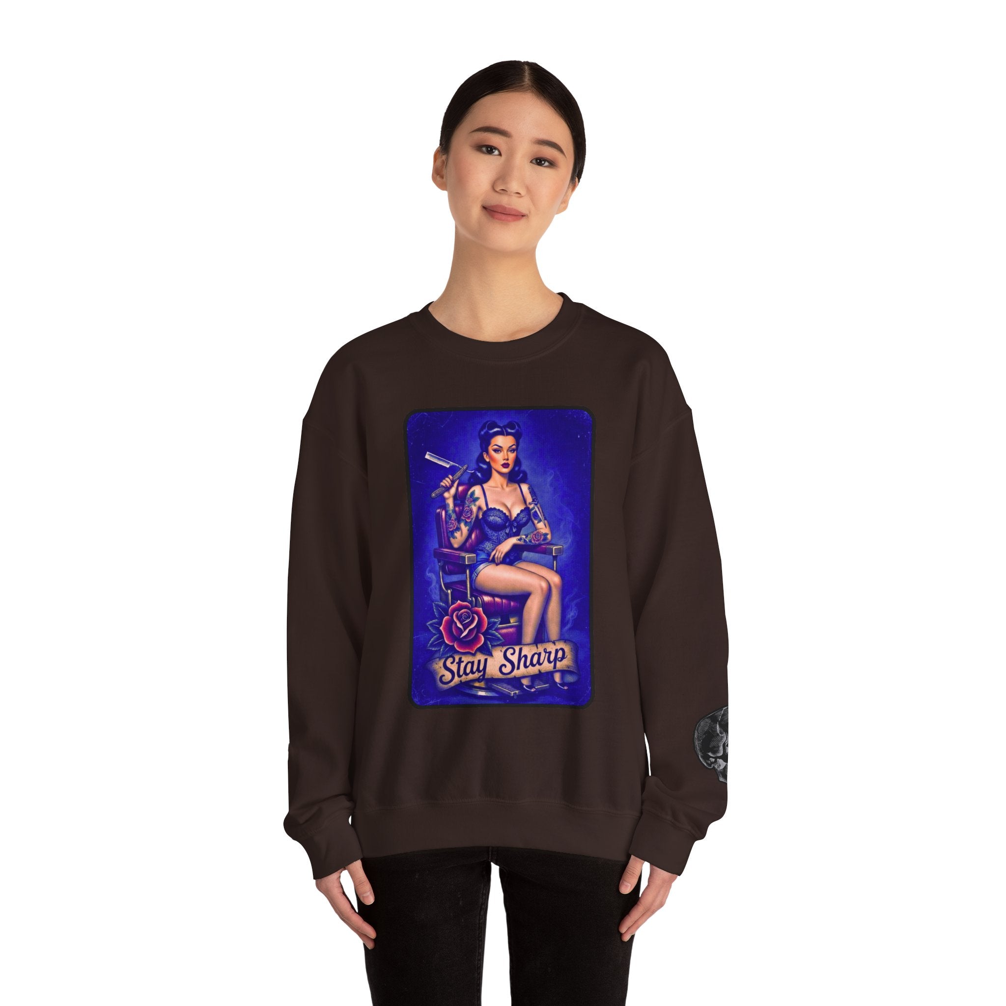 Stay Sharp Pinup Barber Crewneck Sweatshirt
