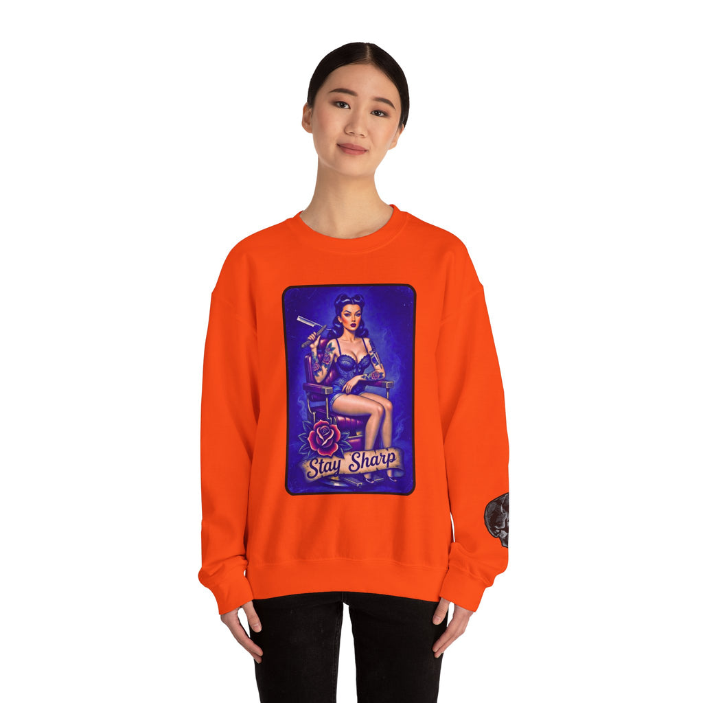 Stay Sharp Pinup Barber Crewneck Sweatshirt
